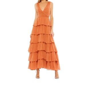 MAC DUGGAL Swiss Dot Ruffle Tiered Maxi Dress Size 12